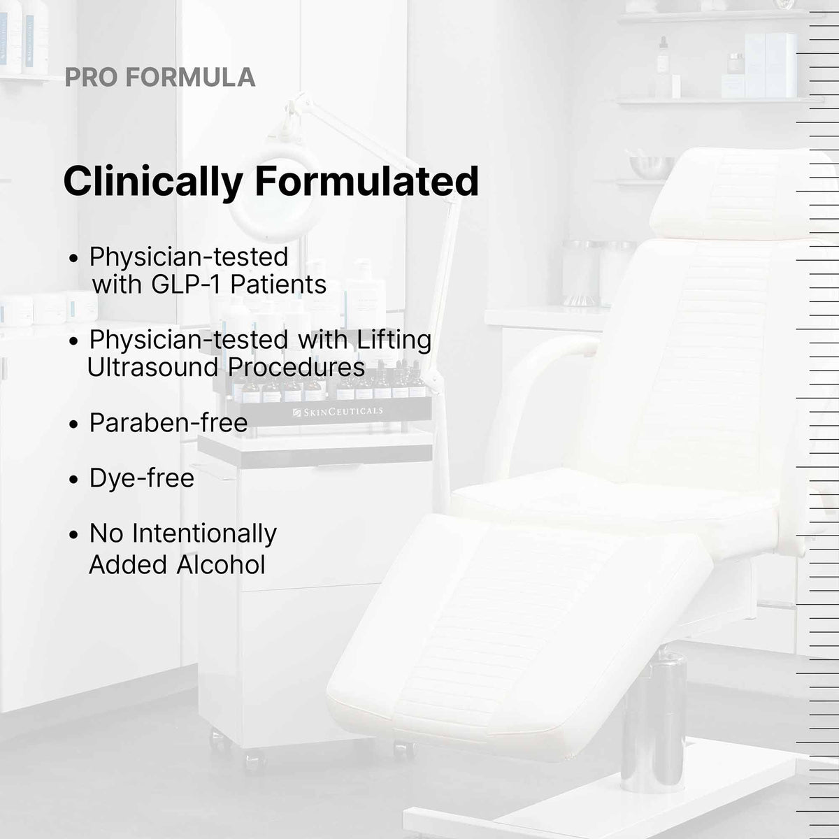 SkinCeuticals A.G.E. Interrupter Ultra Serum pro formula: clinically formulated, tested, paraben-free and dye-free.