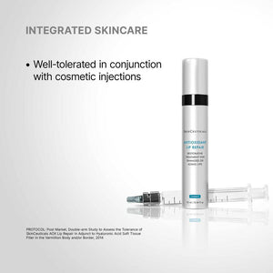 SkinCeuticals Antioxidant Lip Repair injection pairing graphic with syringe beside restorative lip treatment