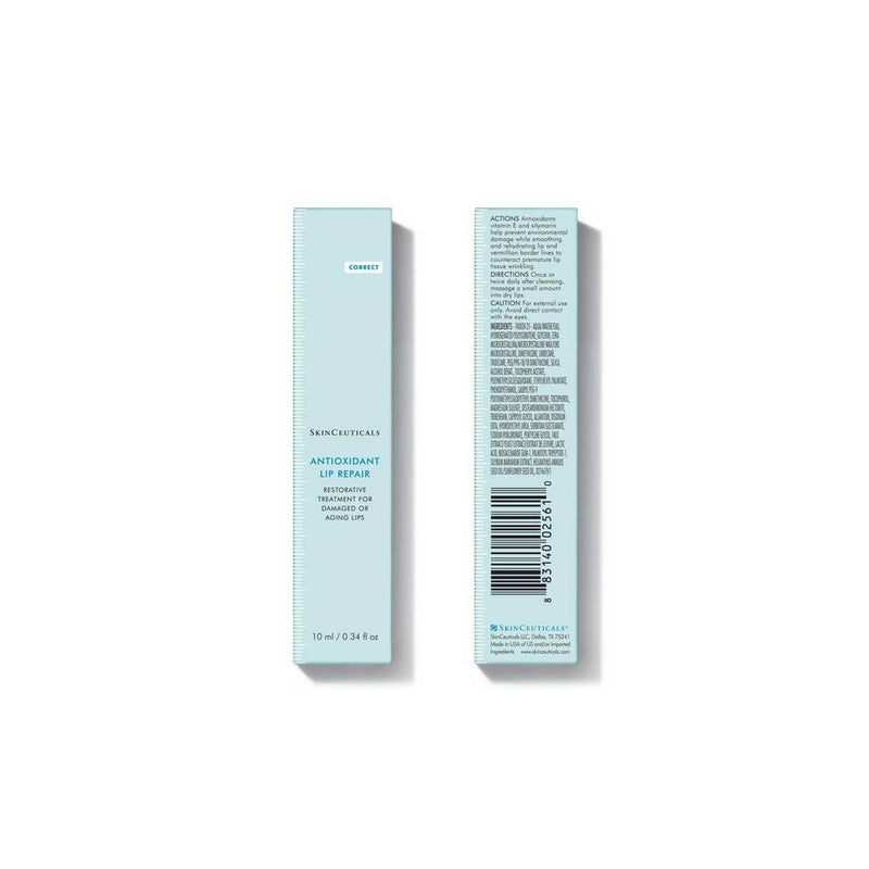SkinCeuticals Antioxidant Lip Repair product box front and back packaging with barcode and ingredient panel