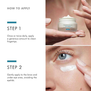How to apply SkinCeuticals Eye Balm: use once or twice daily, apply to fingertips, then gently smooth under eyes.