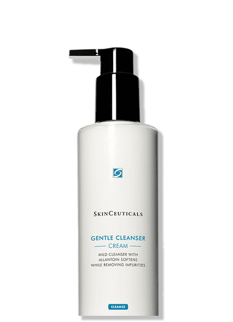 SkinCeuticals Gentle Cleanser Cream bottle with allantoin for sensitive dry skin to remove makeup and impurities gently uses