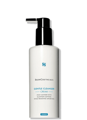 SkinCeuticals Gentle Cleanser Cream bottle with allantoin for sensitive dry skin to remove makeup and impurities gently uses