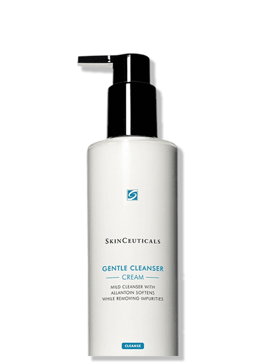 SkinCeuticals Gentle Cleanser Cream bottle with allantoin for sensitive dry skin to remove makeup and impurities gently uses