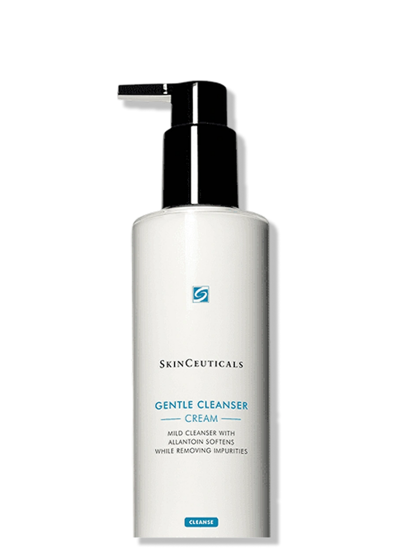 SkinCeuticals Gentle Cleanser Cream bottle with allantoin for sensitive dry skin to remove makeup and impurities gently uses