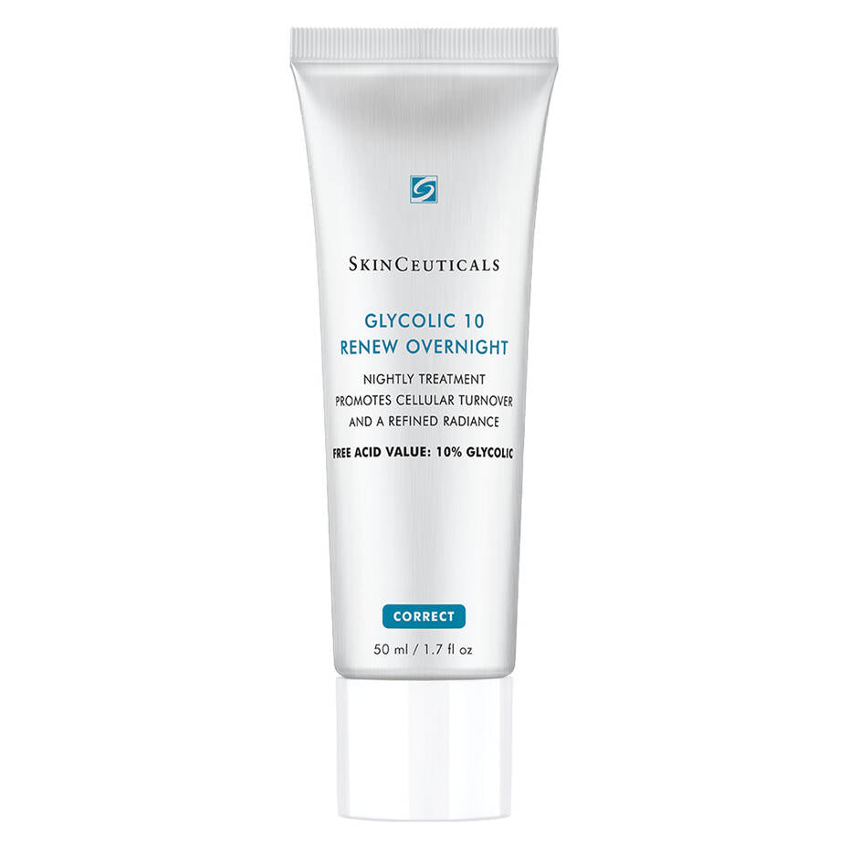 SkinCeuticals Glycolic 10 Renew Overnight nightly treatment with 10% glycolic acid for cellular turnover and refined radiance, 1.7 fl oz.