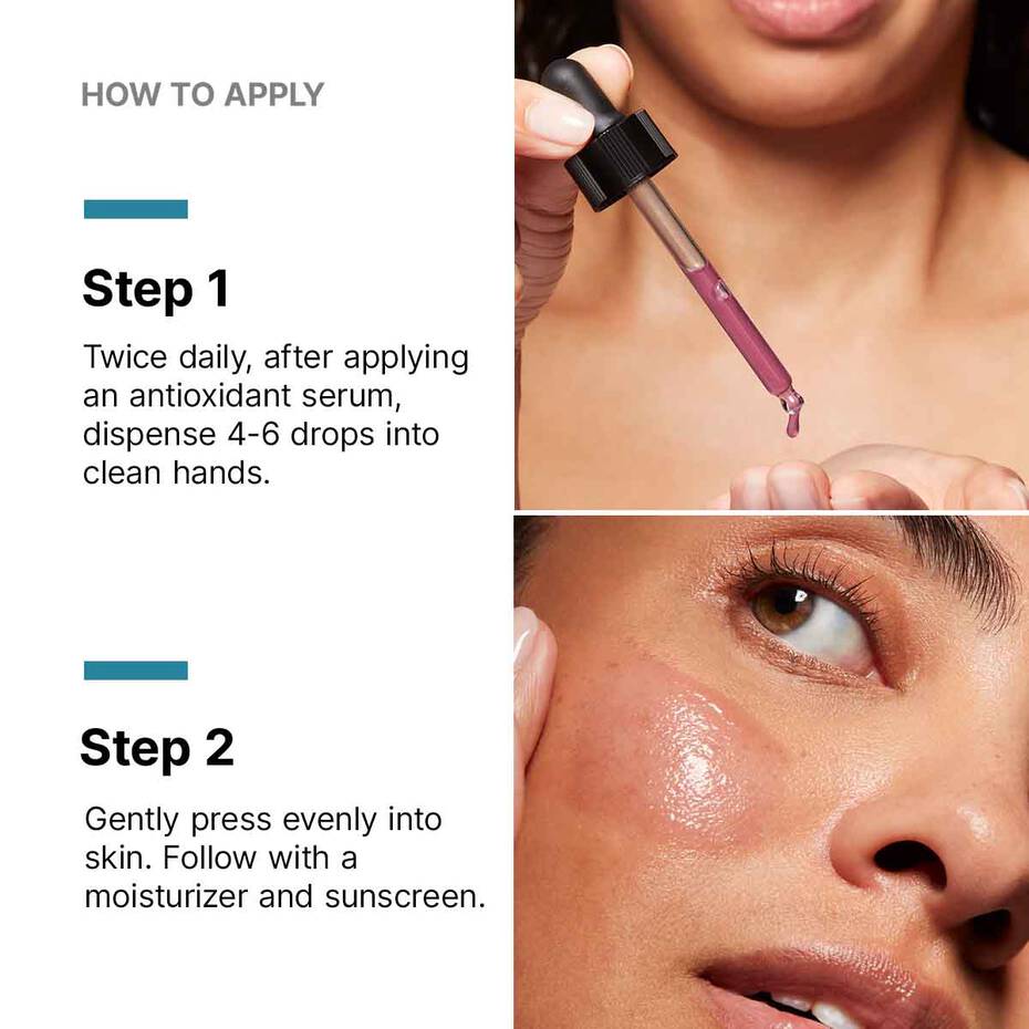 How to apply SkinCeuticals HA Intensifier: use 4–6 drops twice daily, press into skin, follow with moisturizer.