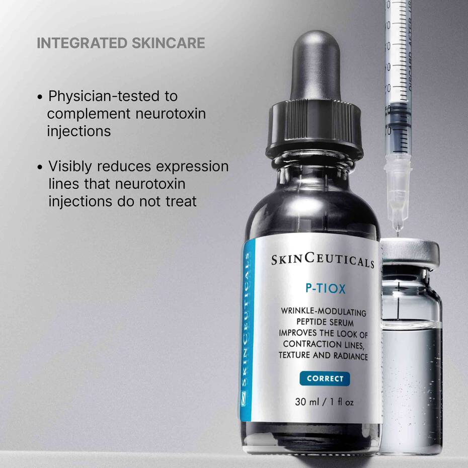 SkinCeuticals P-Tiox peptide serum 1 fl oz, designed to complement neurotoxin injections and reduce expression lines