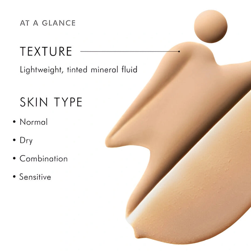 SkinCeuticals Physical Fusion SPF 50 texture swatch showing lightweight tinted mineral fluid for normal to sensitive skin.