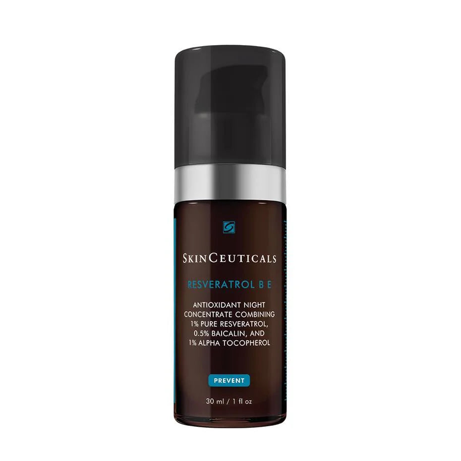 SkinCeuticals Resveratrol B E antioxidant night serum 30ml to boost radiance and improve skin firmness overnight.