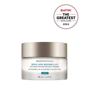 SkinCeuticals Triple Lipid Restore 2:4:2 48 ml moisturizer jar with Beauty Inc 2024 award, anti-aging ceramide cream