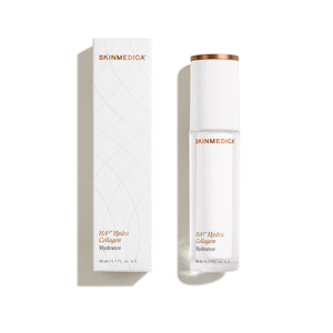 SkinMedica HA5 Hydra Collagen hydrator bottle with packaging box showing product design for deep hydration and smooth skin