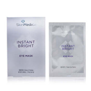 SkinMedica Instant Bright Eye Mask box and packet with golden root extract for under-eye hydration and brightening care uses