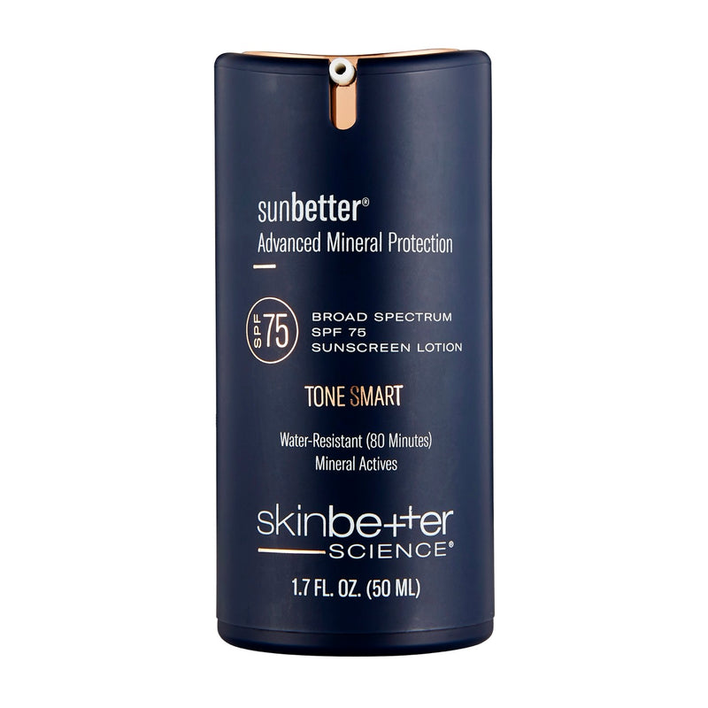 Sunbetter Tone Smart SPF 75 tinted sunscreen lotion with mineral protection and water resistant broad spectrum coverage