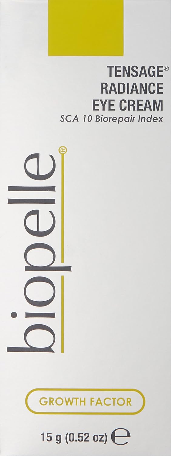Tensage Radiance Eye Cream front box image shows SCA 10 Biorepair Index, Biopelle branding and growth factor eye cream pack.