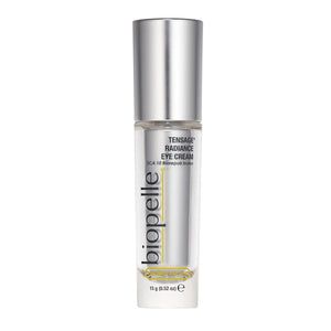 Tensage Radiance Eye Cream bottle with SCA Biorepair growth factors and peptides for dark circles, puffiness and fine lines.