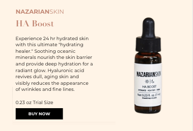 NazarianSkin HA Boost serum trial size uses hyaluronic acid and ocean minerals to hydrate dull, aging skin and fine lines.