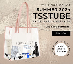 TSSTUBE Summer 2024 skincare kit by The Skin Spot with travel minis, tote, SUMMER24 code, and $310 value for just $79 deal!!
