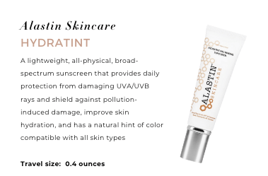 Alastin HydraTint Pro Mineral Sunscreen travel size with broad spectrum UVA UVB protection and natural tint SPF.