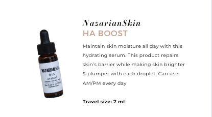 NazarianSkin HA Boost serum travel size helps maintain skin moisture, repair barrier, and brighten dull skin every day.