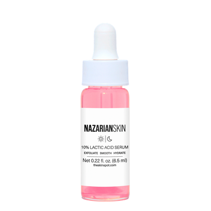 NazarianSkin 10% Lactic Acid Serum sample exfoliates, smooths and hydrates dull skin with gentle acid renewal care daily use