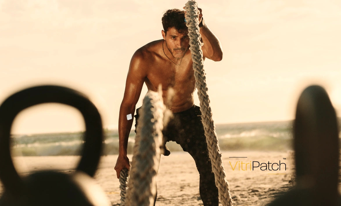 VitriPatch vitamin patch used during fitness training to support energy performance and daily nutrient intake
