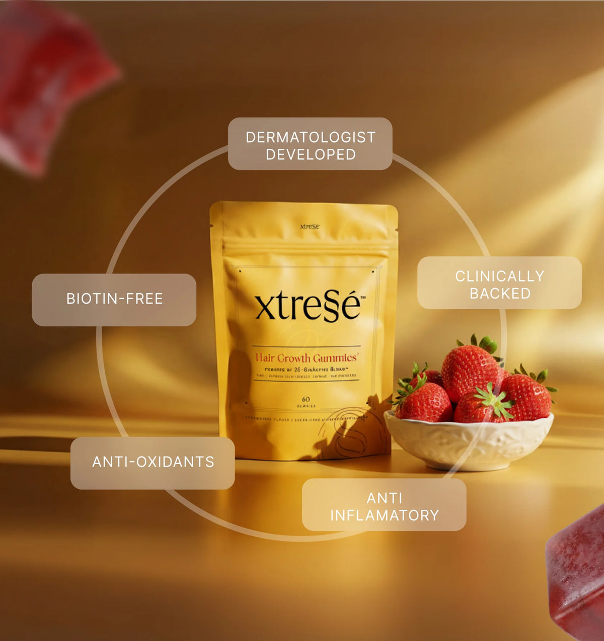 Xtressé hair gummies for hair growth and thickness — vegetarian, sugar-free daily chewable hair vitamins