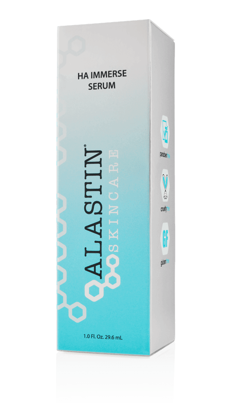 alastin ha immerse serum box packaging with hyaluronic acid formula for deep hydration and smoother skin