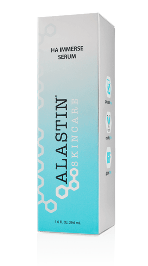 alastin ha immerse serum box packaging with hyaluronic acid formula for deep hydration and smoother skin