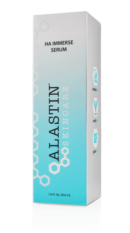 alastin ha immerse serum box packaging with hyaluronic acid formula for deep hydration and smoother skin