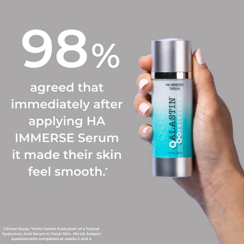 alastin ha immerse serum results showing smoother skin and improved hydration after use with hyaluronic acid formula