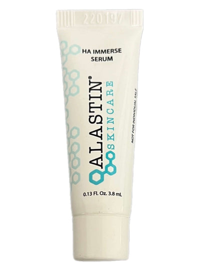 Alastin HA Immerse Serum sample with TriHex Technology for lightweight hydration and smoother looking skin.