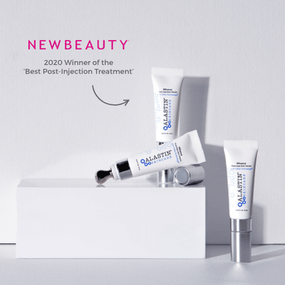 ALASTIN INhance Post-Injection Serum with NewBeauty 2020 award, tube, applicator and post treatment skincare box set display