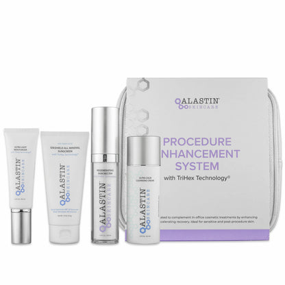 Alastin Procedure Enhancement System kit with cleanser serum moisturizer and sunscreen for post procedure recovery care