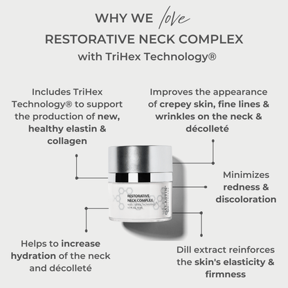 Alastin Restorative Neck Complex with TriHex Technology showing crepey neck treatment benefits for wrinkles hydration