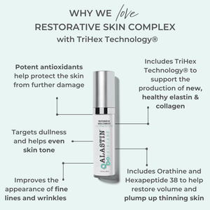 Alastin Restorative Skin Complex with TriHex Technology showing benefits for fine lines wrinkles skin tone and firmness
