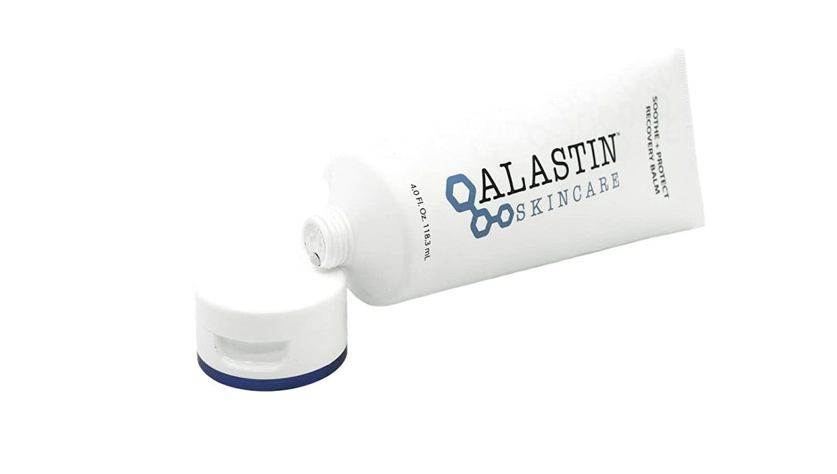 Alastin Soothe Protect Recovery Balm open tube showing dispensing packaging used for post procedure skin soothing care