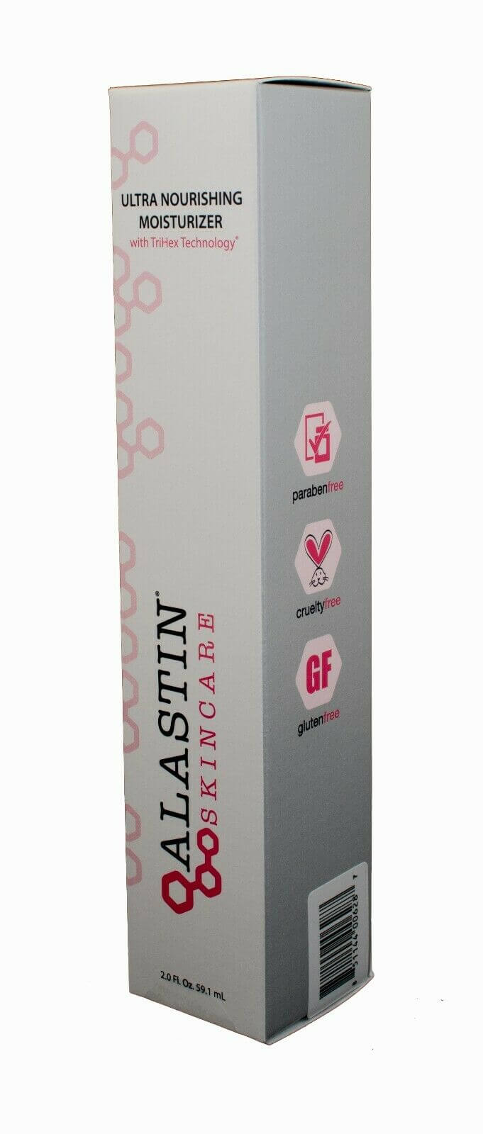 Alastin Skincare Ultra Nourishing Moisturizer box packaging showing paraben free cruelty free and gluten free skincare