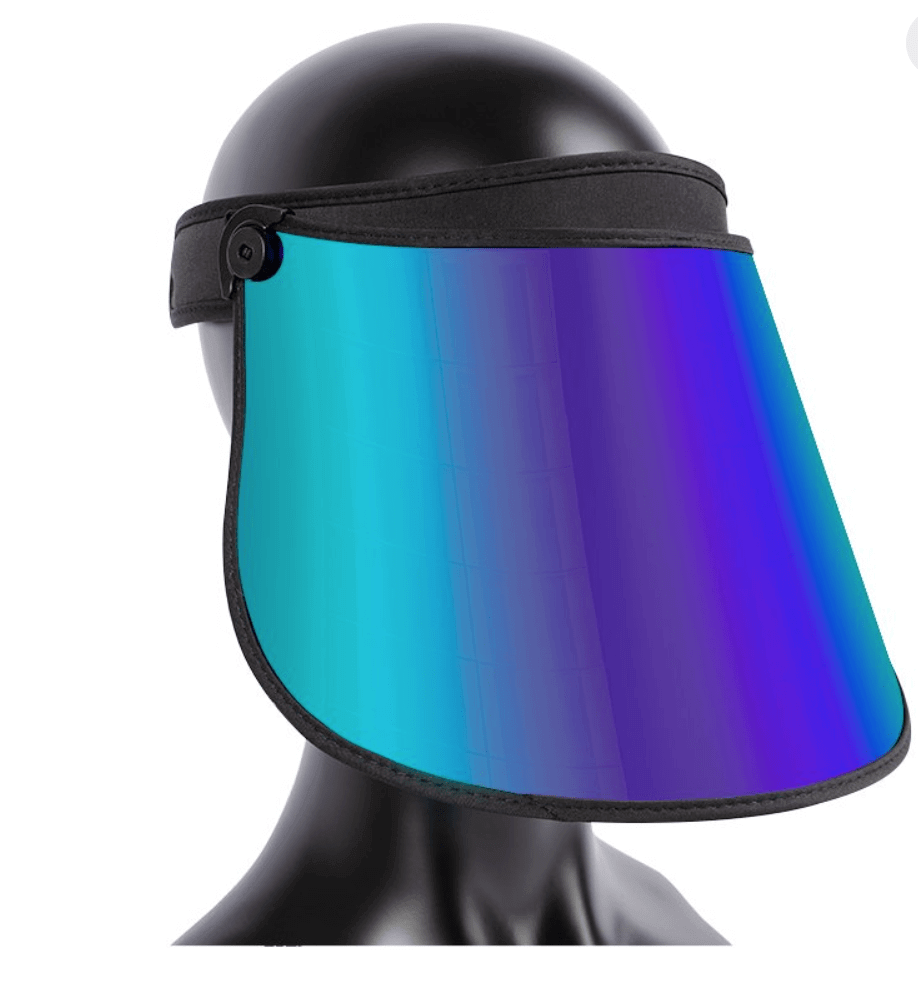 Bluestone Full Lux Mermaid sun shield with lens worn up in visor position — adjustable UPF 50+ face protection