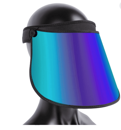 Bluestone Full Lux Mermaid sun shield with lens worn up in visor position — adjustable UPF 50+ face protection