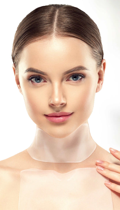 Clinical Resolution Peptide Aqua Gel Body Mask on neck — soothing gel sheet reduces redness and inflammation after procedures