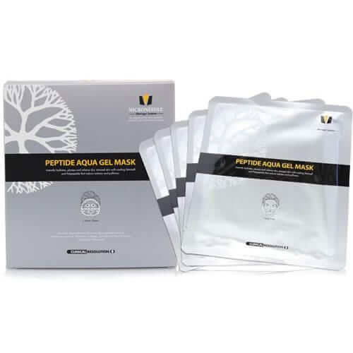 Clinical Resolution Peptide Aqua Gel Mask box and pouch — 5-sheet set with collagen and botanical stem cell formula