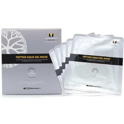 Clinical Resolution Peptide Aqua Gel Mask box and pouch — 5-sheet set with collagen and botanical stem cell formula