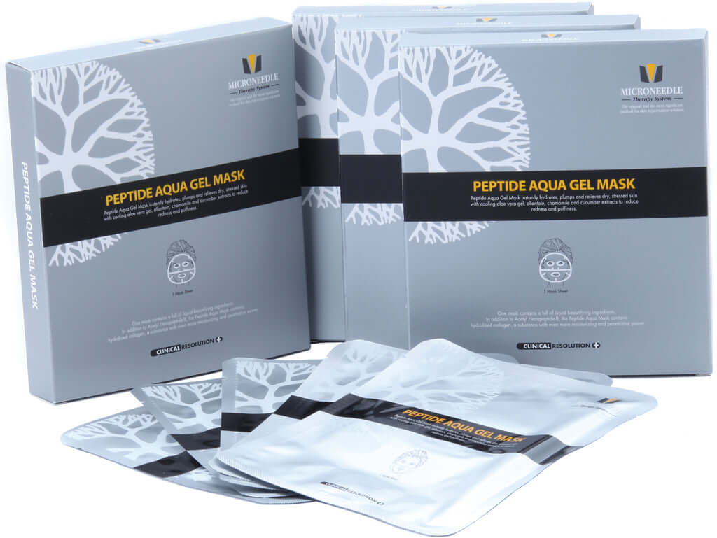 Clinical Resolution Peptide Aqua Gel Face Mask flat lay — post-procedure recovery mask that soothes redness and inflammation