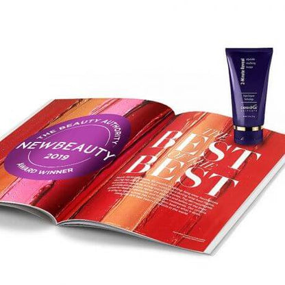 DefenAge 2 Minute Reveal Masque NewBeauty magazine feature shows award winning brightening mask for smoother skin care uses.