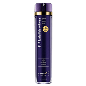 DefenAge 24/7 Barrier Balance Cream Fragrance Free bottle with no fragrance and Age-Repair Defensins for hydrated skin care.