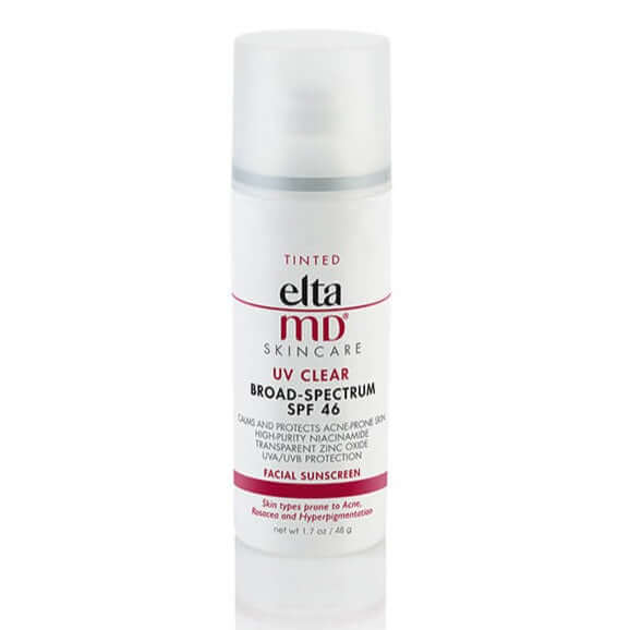 EltaMD UV Clear Tinted SPF 46 hero shot — lightly tinted broad-spectrum sunscreen for sensitive, acne-prone, and rosacea skin