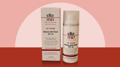 EltaMD UV Clear Tinted SPF 46 studio shot — 1.7 oz oil-free tinted sunscreen that evens skin tone and reduces redness daily