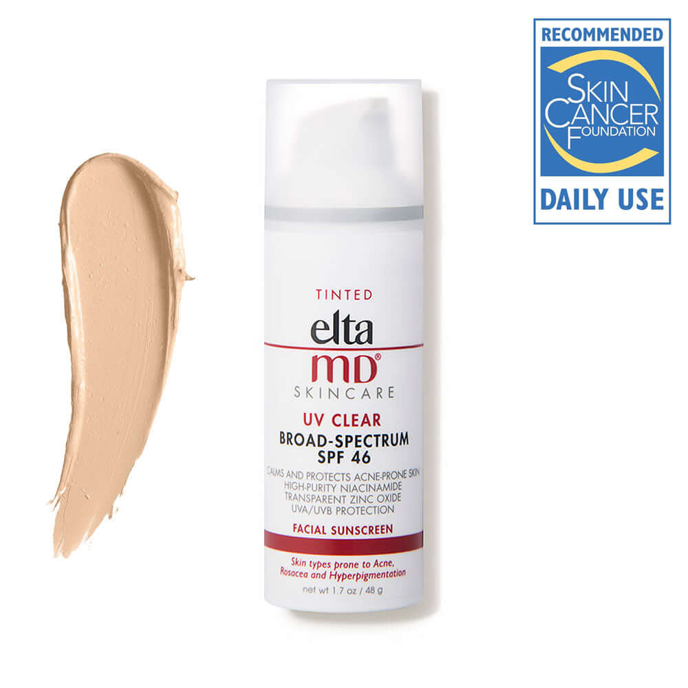 EltaMD UV Clear Tinted SPF 46 texture — reduces redness, fades discoloration, and conceals blemishes without clogging pores