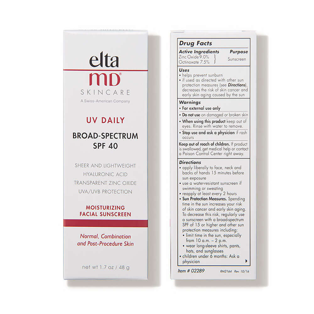 EltaMD UV Daily SPF 40 bottle with retail box — 1.7 oz broad-spectrum moisturizing sunscreen with Hyaluronic Acid