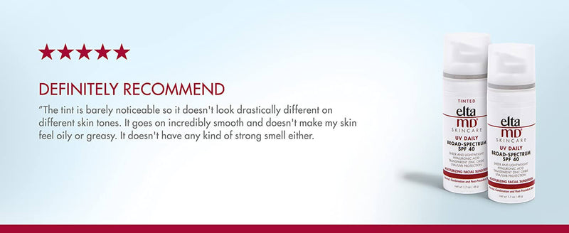 EltaMD UV Daily SPF 40 Tinted — sheer tint evens complexion, fades minor imperfections, and smooths skin texture daily